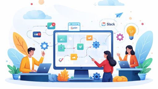 Illustration d’un workflow no-code avec automatisation de tâches et intégration d’applications SaaS