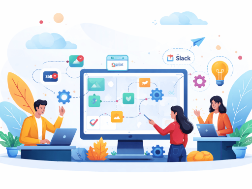 Illustration d’un workflow no-code avec automatisation de tâches et intégration d’applications SaaS