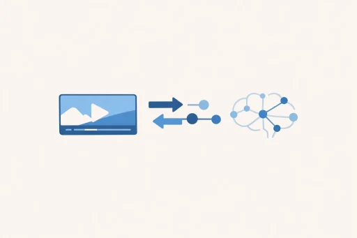 Illustration minimaliste représentant l’automatisation de la création de vidéos grâce à l’intelligence artificielle
