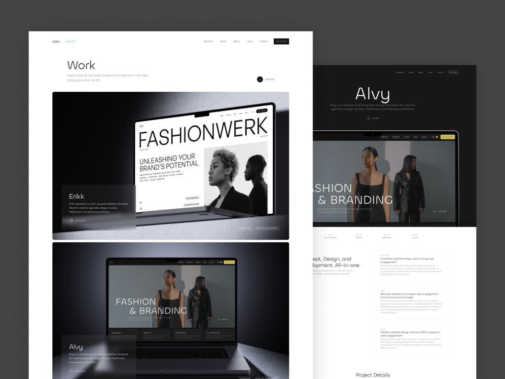 Framer portfolio template: Aiko