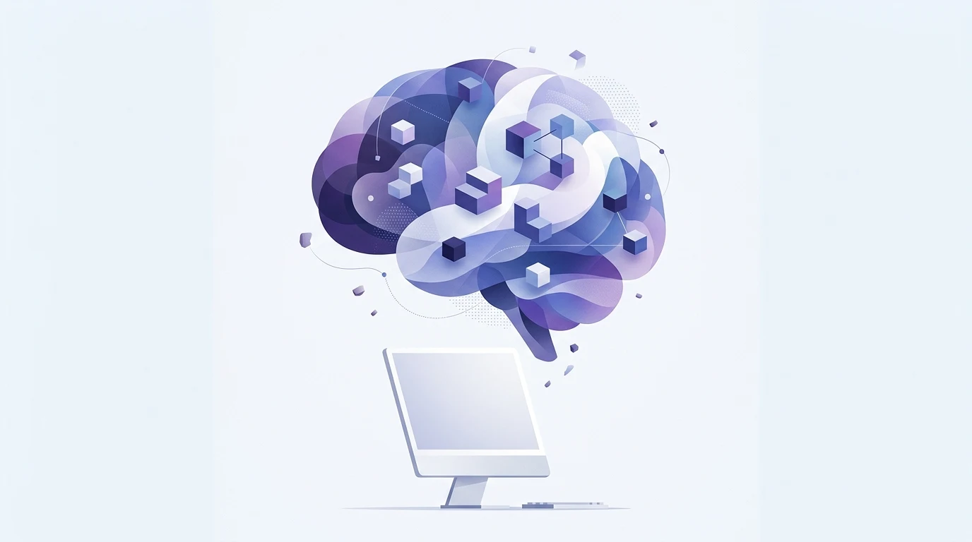 Illustration minimaliste représentant Strata AI exécutant localement un modèle d'intelligence artificielle sur un ordinateur personnel.